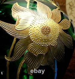 Antique Art Pair Glass Vase Signed Fritz Heckert C. 1890 Bohemian Loetz Era