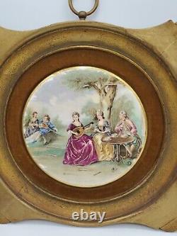 Antique Art Signed Porcelain/Wood Pair Of French Wall Plaque Rococo Style