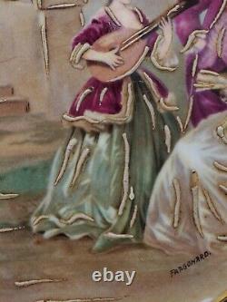 Antique Art Signed Porcelain/Wood Pair Of French Wall Plaque Rococo Style