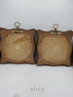 Antique Art Signed Porcelain/Wood Pair Of French Wall Plaque Rococo Style