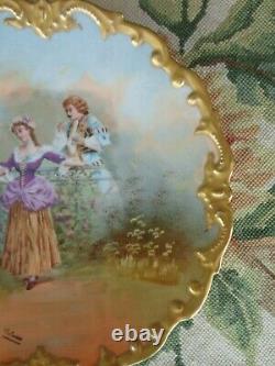 Antique Artist Signed Limoges Courting Couple French Gold Edge Porcelain Plate