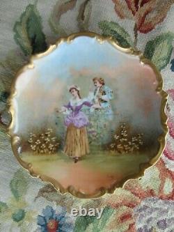 Antique Artist Signed Limoges Courting Couple French Lady Man Porcelain Plate