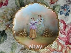 Antique Artist Signed Limoges Courting Couple French Lady Man Porcelain Plate