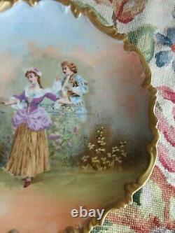 Antique Artist Signed Limoges Courting Couple French Lady Man Porcelain Plate