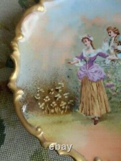 Antique Artist Signed Limoges Courting Couple French Lady Man Porcelain Plate