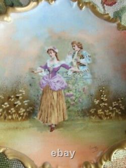 Antique Artist Signed Limoges Courting Couple French Lady Man Porcelain Plate