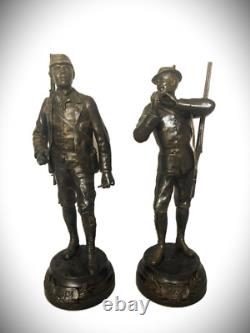 Antique Austrian Pair of Patinated Bronze Hunters Signed S. Colombo