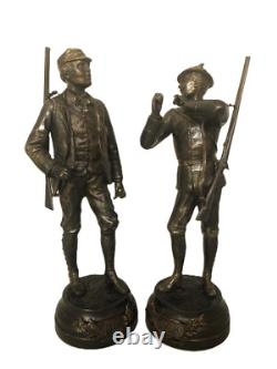 Antique Austrian Pair of Patinated Bronze Hunters Signed S. Colombo
