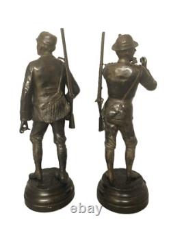 Antique Austrian Pair of Patinated Bronze Hunters Signed S. Colombo