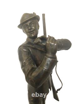 Antique Austrian Pair of Patinated Bronze Hunters Signed S. Colombo