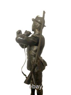 Antique Austrian Pair of Patinated Bronze Hunters Signed S. Colombo