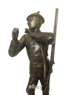 Antique Austrian Pair of Patinated Bronze Hunters Signed S. Colombo