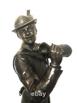 Antique Austrian Pair of Patinated Bronze Hunters Signed S. Colombo