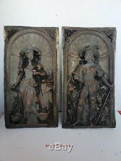 Antique Authentic Bronze Wall Plaques Pair Regist Gustav Grohe Signed 1826-1906