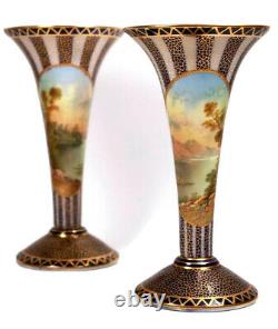 Antique Aynsley Pair of Trumpet Vases Signed by RC Keeling Circa 1890