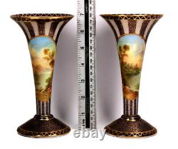 Antique Aynsley Pair of Trumpet Vases Signed by RC Keeling Circa 1890