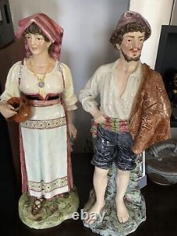 Antique Bernard Bloch Porcelain Pair of Italian Man and Woman Figurine Signed BB