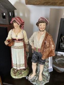 Antique Bernard Bloch Porcelain Pair of Italian Man and Woman Figurine Signed BB