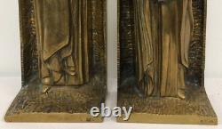 Antique Bookend Monks Sculpture Blache Catholic Art Pair Decor Sign Rare Old 20c