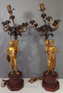 Antique Bronse Candelabras By Charles Cumberworth The Harvesters Pair Signed