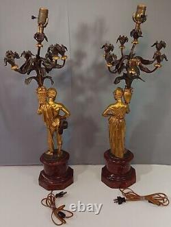 Antique Bronse Candelabras By Charles Cumberworth The Harvesters Pair Signed