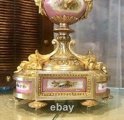 Antique Candelabras Bronze French Louis XV Style Pink Porcelain SIGNED Pair