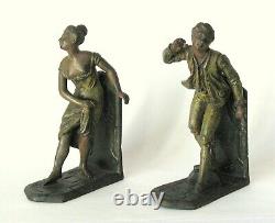 Antique Cast Metal Classical French Bookends Signed