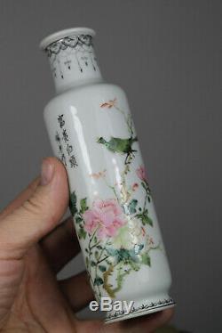 Antique Chinese 1900s Republic Period Pair Famille Rose Bird Vase Vases Signed