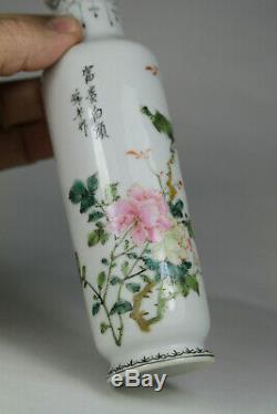 Antique Chinese 1900s Republic Period Pair Famille Rose Bird Vase Vases Signed