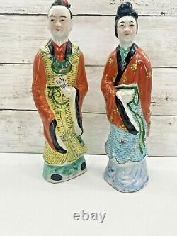 Antique Chinese Famille Rose Porcelain Pair of Court Man And Wife Figurines 1900