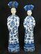 Antique Chinese Figurine Statues/bottles Pair Of Man & Woman Signed Blue & White