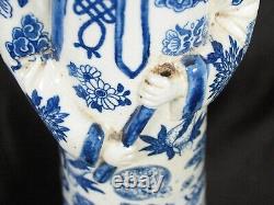 Antique Chinese Figurine Statues/Bottles Pair of Man & Woman Signed Blue & White