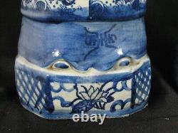 Antique Chinese Figurine Statues/Bottles Pair of Man & Woman Signed Blue & White