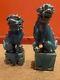 Antique Chinese Foo Dog Lion Guardian Old Pair Turquoise Blue Glazed Signed