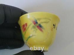 Antique Chinese Imperial Yellow Miniature Porcelain Cups Pair. Signed