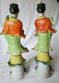 Antique Chinese Kuan Yin Guanyin Pair Figurines SIGNED
