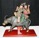 Antique Chinese Musical Couple On Bull Pottery Roof Tile Figure On Stand, Signed