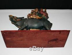 Antique Chinese Musical Couple on Bull Pottery Roof Tile Figure on Stand, Signed