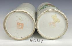 Antique Chinese Porcelain Mirror Pair Hat Stands Signed Wang Yongtai 1910 Qing