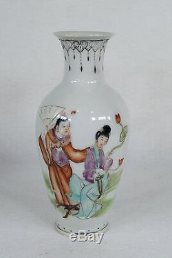 Antique Chinese Public Period Hand Painted Porcelain Pair of Vases Signed