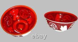 Antique Chinese Qing Pair White Overlay Peking Glass Islamic Market Bowls Signed