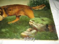 Antique Country USA Home Wall Art Hunting Duck Bird Decoy Dog Oil Painting Paint