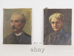 Antique Couple Painted oil Linen Signed Giacobbi Portrait Male Feminine X12