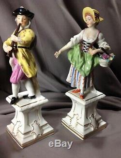 Antique Dresden 19th Porcelain Hand Painted Signed Pair Figure Pedestals Season
