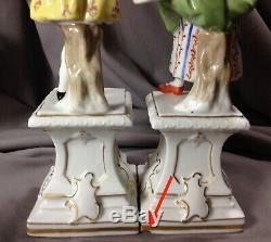 Antique Dresden 19th Porcelain Hand Painted Signed Pair Figure Pedestals Season