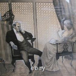 Antique ENGLISH Victorian Watercolor Painting MOWBRAY PERCY Couple Relaxing