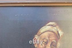 Antique European Oil On Canvas Painting Elderly Couple Dining Signed