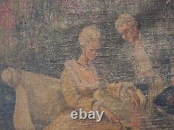 Antique European Oil on Canvas Couple in the Garden Signed