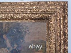 Antique European Oil on Canvas Couple in the Garden Signed