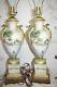 Antique Exquisite Pair Gilded Porcelain Hp Scenic Lamps Signed Dubare